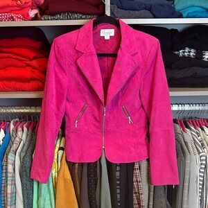 Conrad C Collection pink front zipper closure 2 pocket faux suede jacket size 4